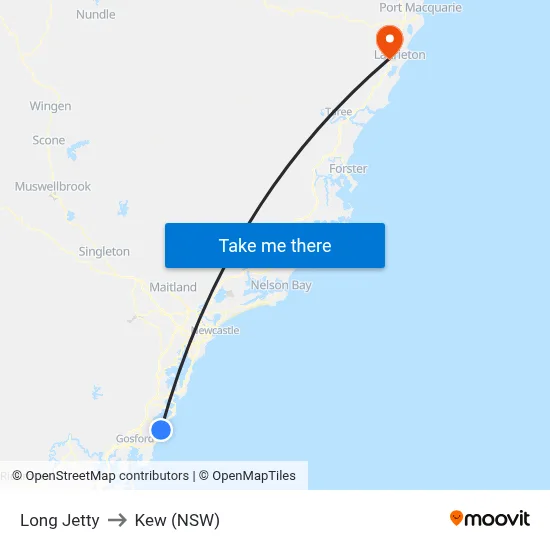 Long Jetty to Kew (NSW) map