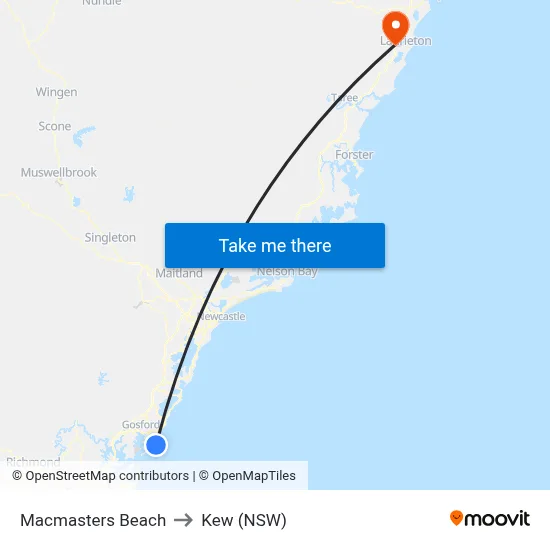 Macmasters Beach to Kew (NSW) map