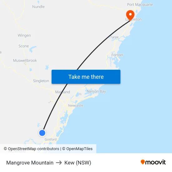 Mangrove Mountain to Kew (NSW) map
