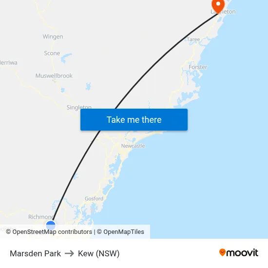 Marsden Park to Kew (NSW) map