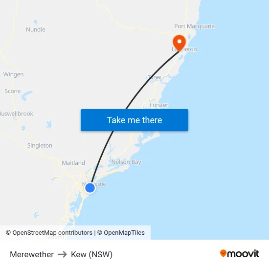 Merewether to Kew (NSW) map