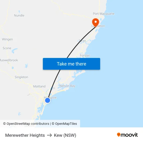 Merewether Heights to Kew (NSW) map