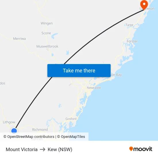 Mount Victoria to Kew (NSW) map