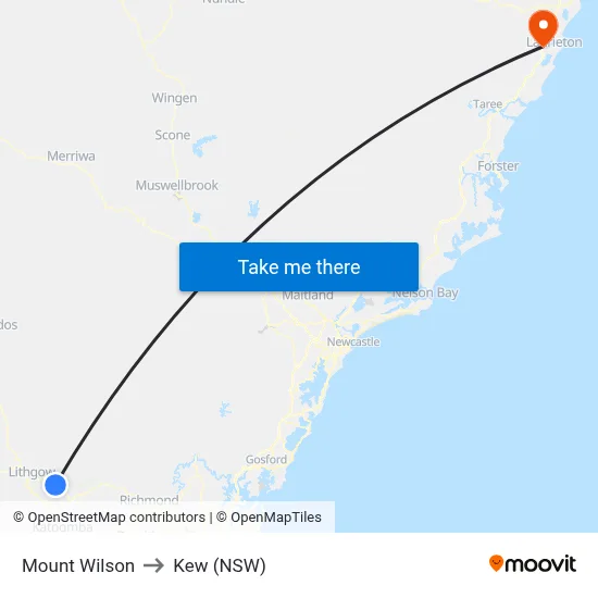 Mount Wilson to Kew (NSW) map