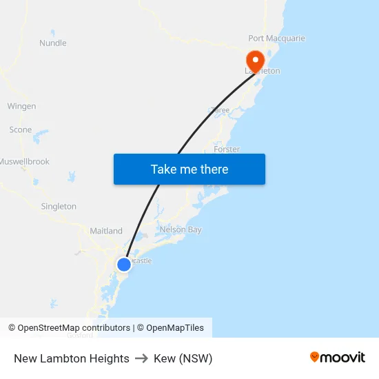 New Lambton Heights to Kew (NSW) map