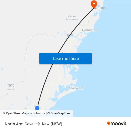 North Arm Cove to Kew (NSW) map