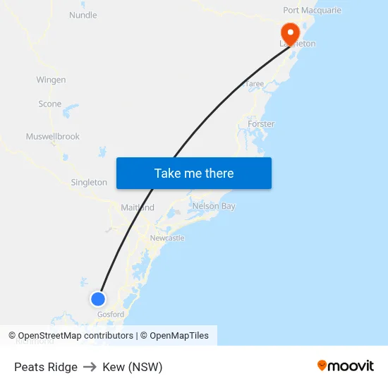Peats Ridge to Kew (NSW) map