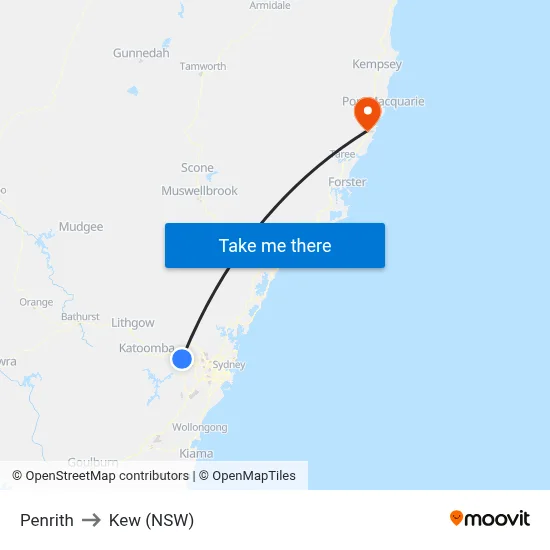Penrith to Kew (NSW) map