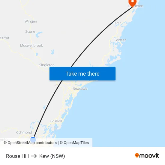 Rouse Hill to Kew (NSW) map