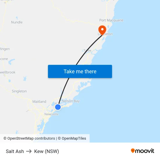 Salt Ash to Kew (NSW) map