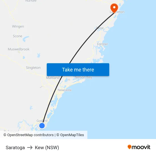 Saratoga to Kew (NSW) map