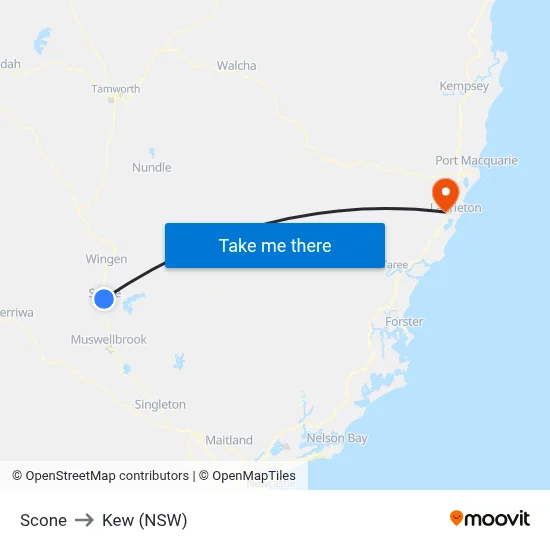 Scone to Kew (NSW) map