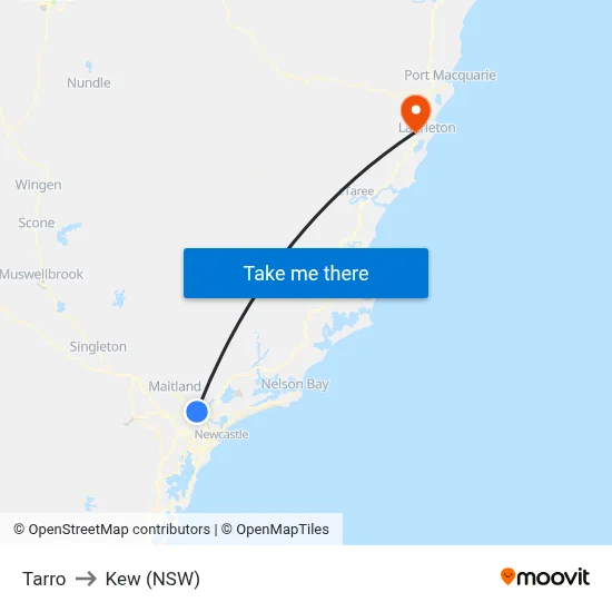 Tarro to Kew (NSW) map