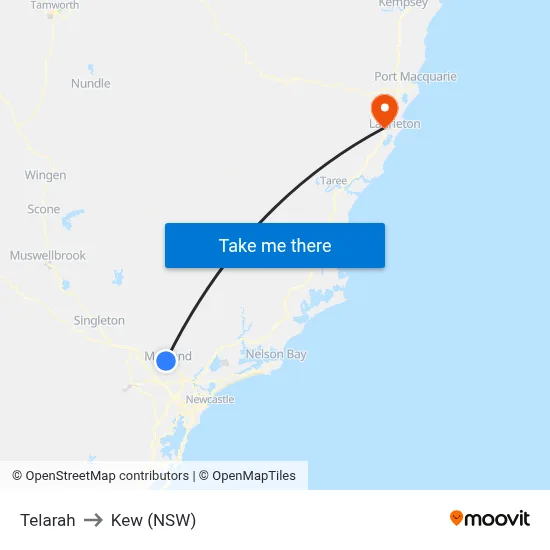 Telarah to Kew (NSW) map