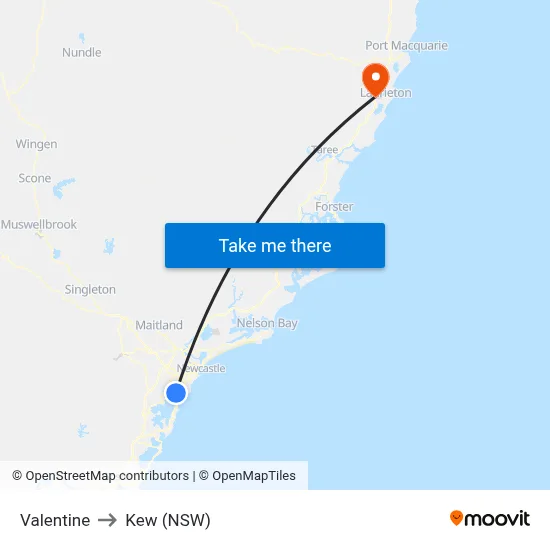 Valentine to Kew (NSW) map