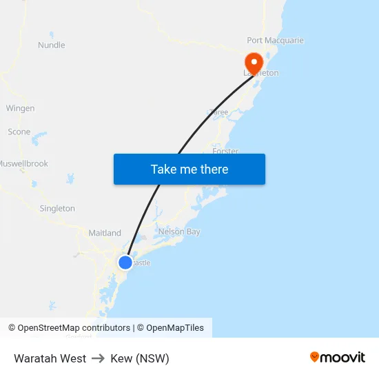 Waratah West to Kew (NSW) map