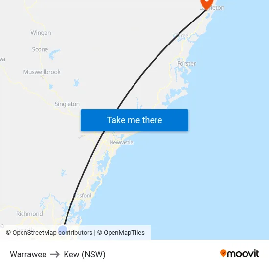 Warrawee to Kew (NSW) map