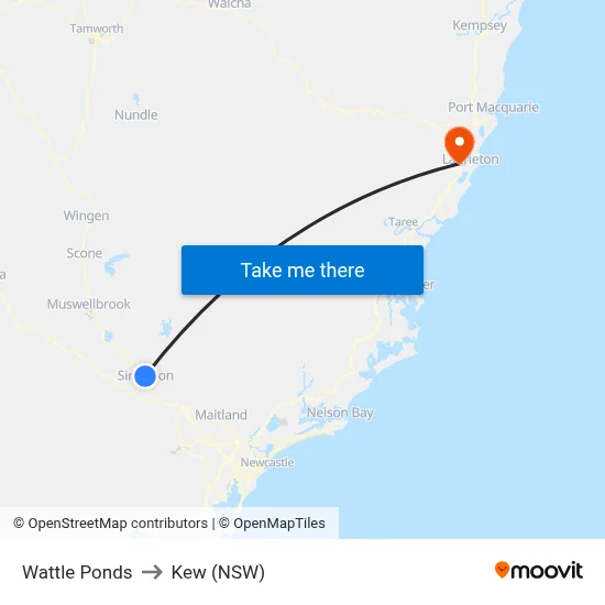 Wattle Ponds to Kew (NSW) map