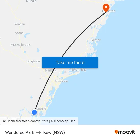 Wendoree Park to Kew (NSW) map