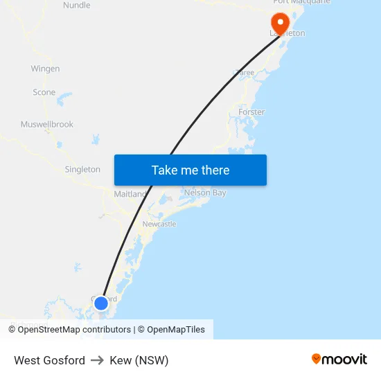 West Gosford to Kew (NSW) map