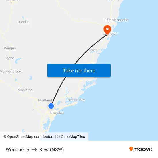 Woodberry to Kew (NSW) map