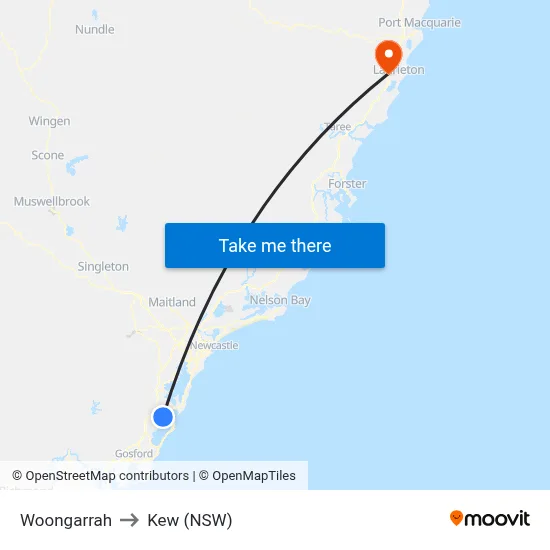 Woongarrah to Kew (NSW) map