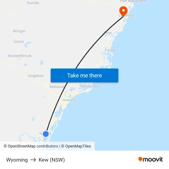 Wyoming to Kew (NSW) map