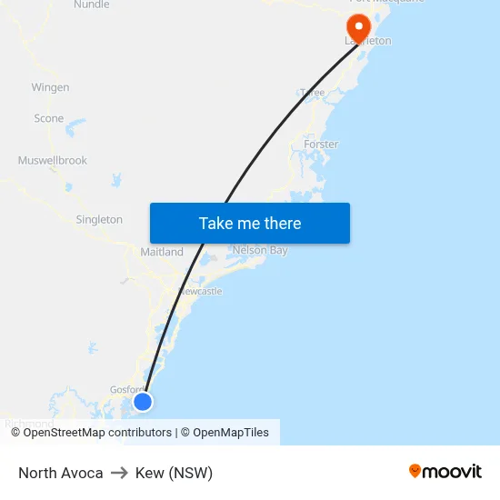 North Avoca to Kew (NSW) map