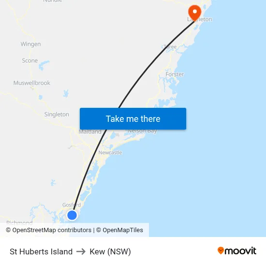 St Huberts Island to Kew (NSW) map