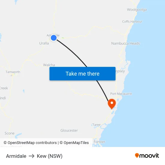 Armidale to Kew (NSW) map