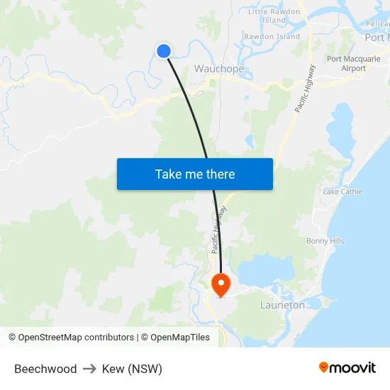 Beechwood to Kew (NSW) map