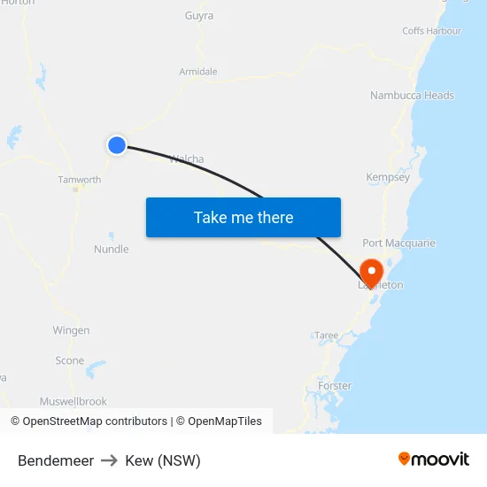 Bendemeer to Kew (NSW) map