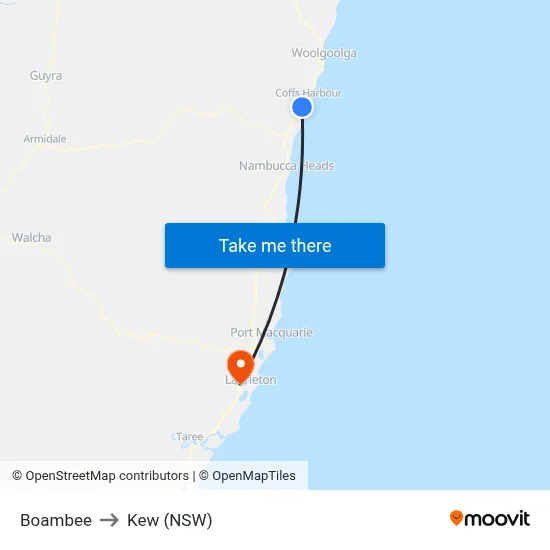 Boambee to Kew (NSW) map