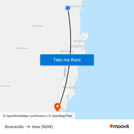Bowraville to Kew (NSW) map