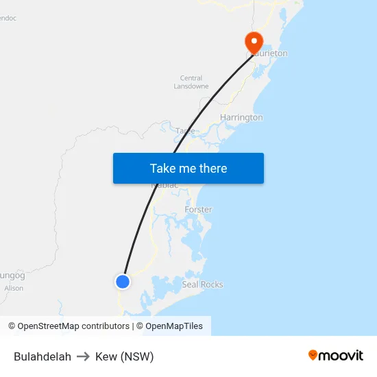 Bulahdelah to Kew (NSW) map