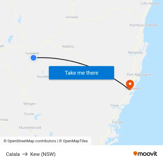 Calala to Kew (NSW) map