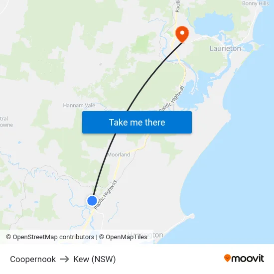 Coopernook to Kew (NSW) map