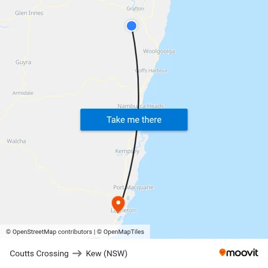 Coutts Crossing to Kew (NSW) map
