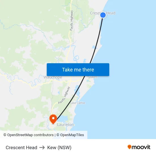Crescent Head to Kew (NSW) map