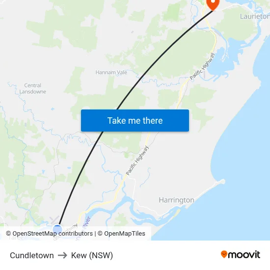 Cundletown to Kew (NSW) map