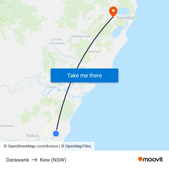 Darawank to Kew (NSW) map