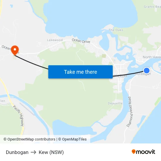 Dunbogan to Kew (NSW) map