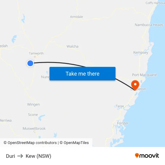 Duri to Kew (NSW) map