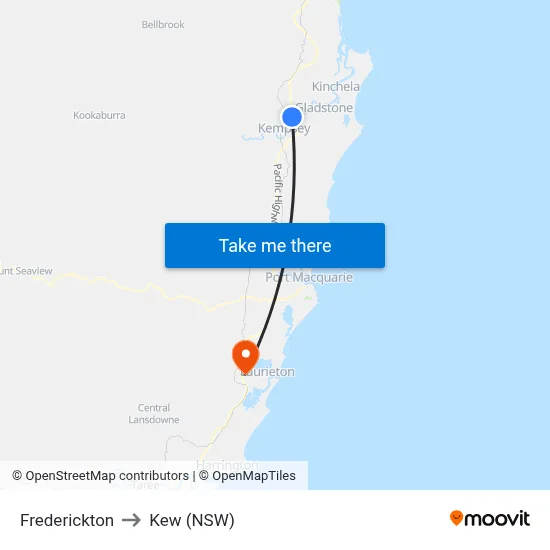 Frederickton to Kew (NSW) map
