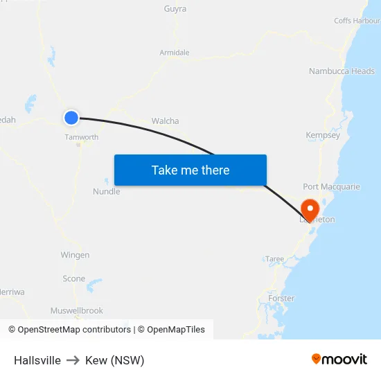 Hallsville to Kew (NSW) map