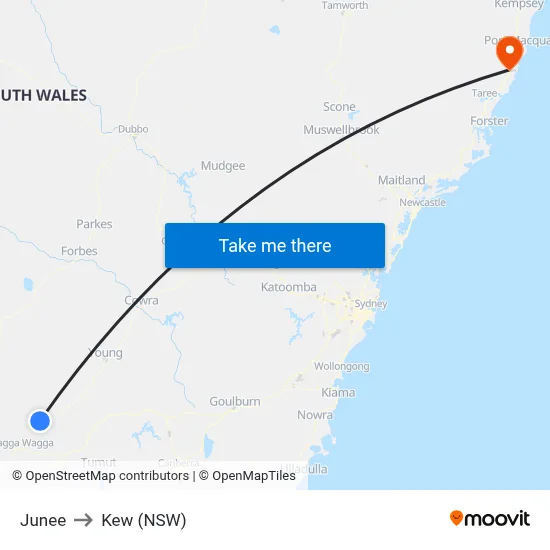 Junee to Kew (NSW) map