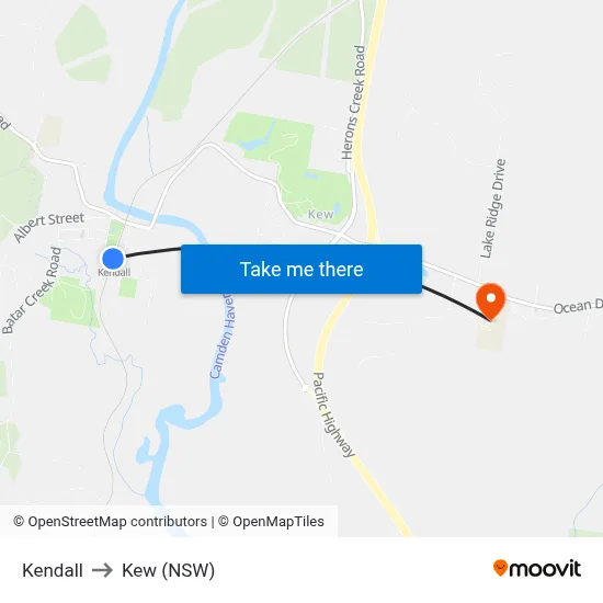 Kendall to Kew (NSW) map