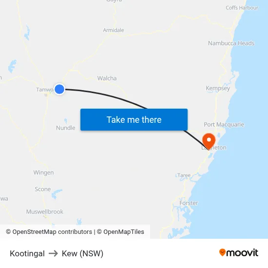 Kootingal to Kew (NSW) map