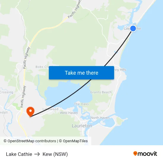 Lake Cathie to Kew (NSW) map