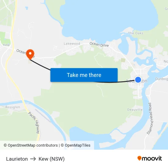 Laurieton to Kew (NSW) map